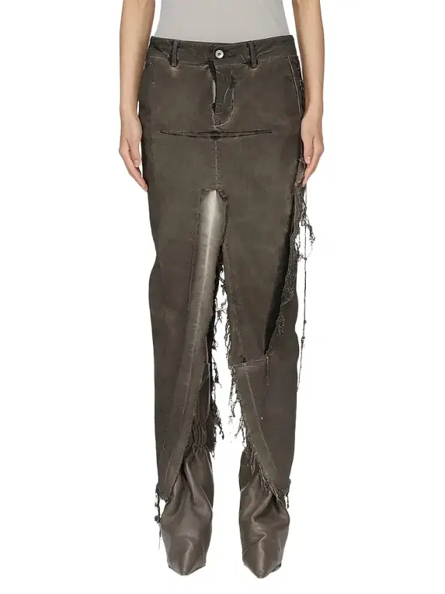 Rick Owens Women's Distressed Demin Maxi Skirt - Dust Combo