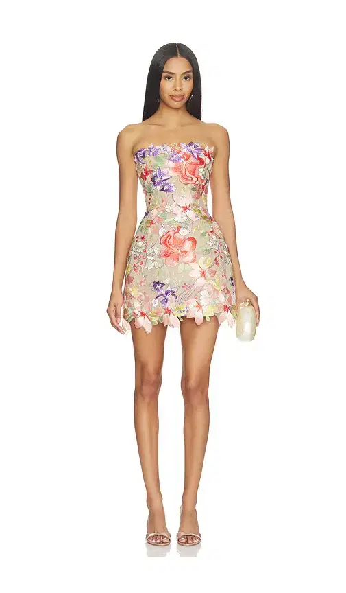 Bronx Banco Floral 3d Jasmine Maraya Strapless Mini Dress