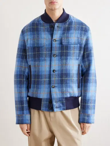 Golden Bear Leather-Trimmed Wool Harris Tweed Bomber Jacket - Men | Thumbnail 3