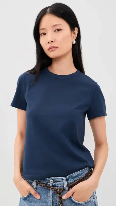 Madewell The Perfect Crewneck Tee in Allday Jersey Deep Indigo L | Thumbnail 2