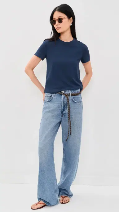 Madewell The Perfect Crewneck Tee in Allday Jersey Deep Indigo L | Thumbnail 5