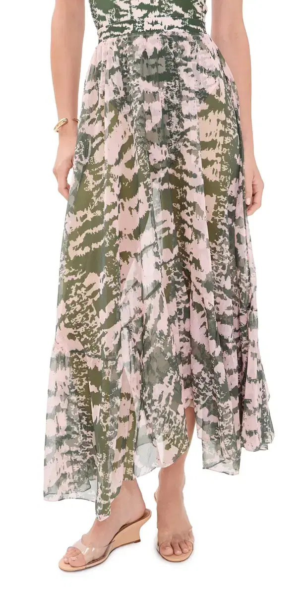 PatBO Botanic tripe Long Coverup kirt Green