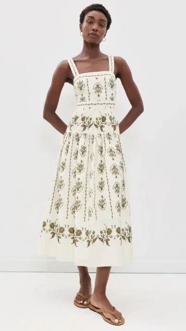 Moon River Drop-Waist Midi Dress Beige ulti | Thumbnail 2