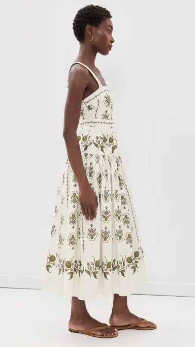 Moon River Drop-Waist Midi Dress Beige ulti | Thumbnail 4