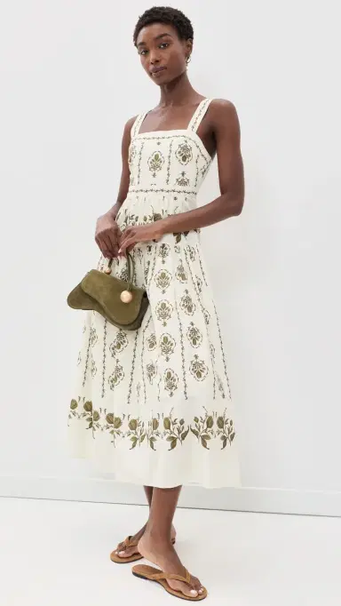 Moon River Drop-Waist Midi Dress Beige ulti | Thumbnail 5