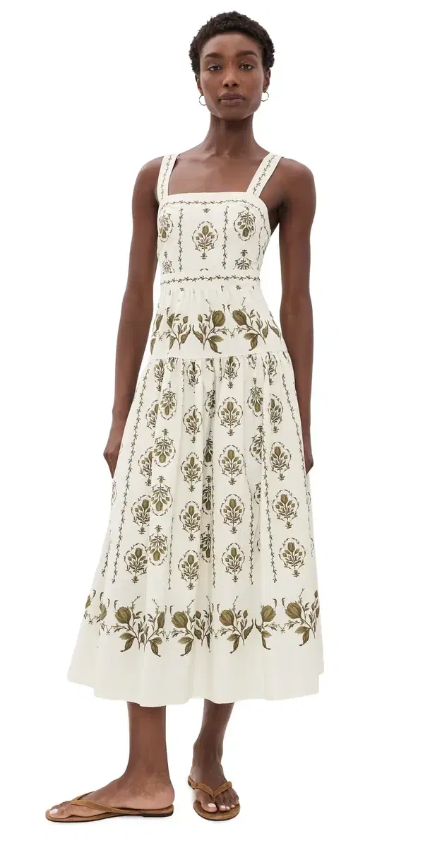 Moon River Drop-Waist Midi Dress Beige ulti