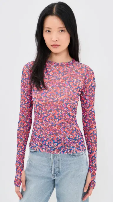 AFRM Nina esh Blouse Cobalt Ditsy | Thumbnail 2