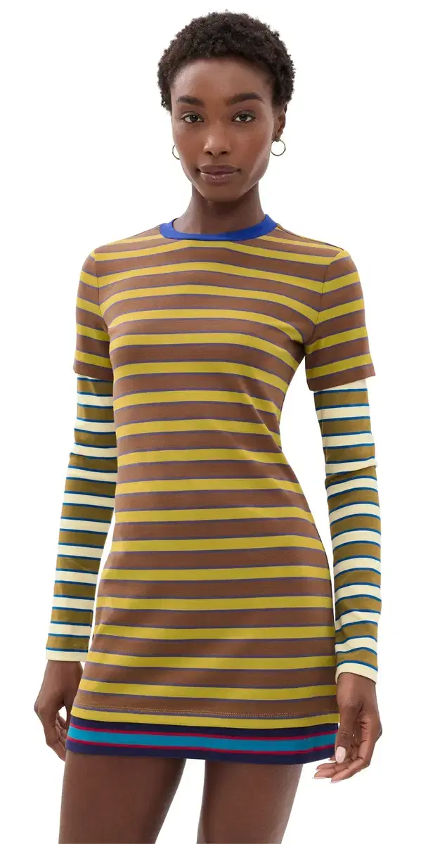 STAUD Dillon Mini Dress Cigar/onoma tripe