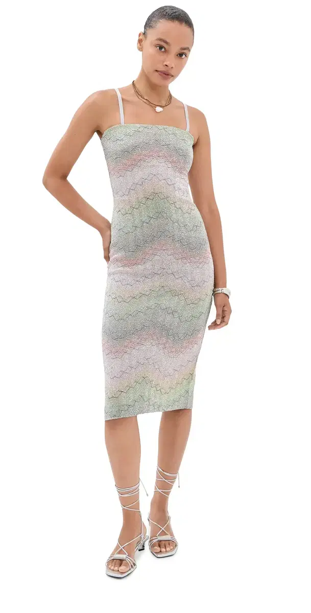 Sequin Midi Dress Multicolor Green/Pink/Orange