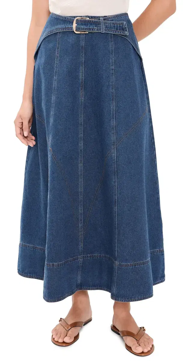 Moon River Belt Buckle Detail Denim Midi kirt Denim Blue