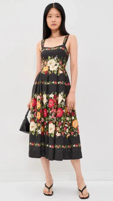 Moon River Floral Print Sweatheart Neck Midi Dress Black multi | Thumbnail 2 Moon River Floral Print Sweatheart Neck Midi Dress Black multi | Thumbnail 2