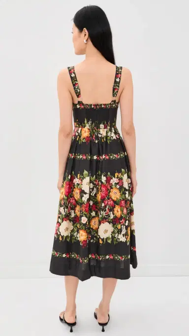 Moon River Floral Print Sweatheart Neck Midi Dress Black multi | Thumbnail 3 Moon River Floral Print Sweatheart Neck Midi Dress Black multi | Thumbnail 3