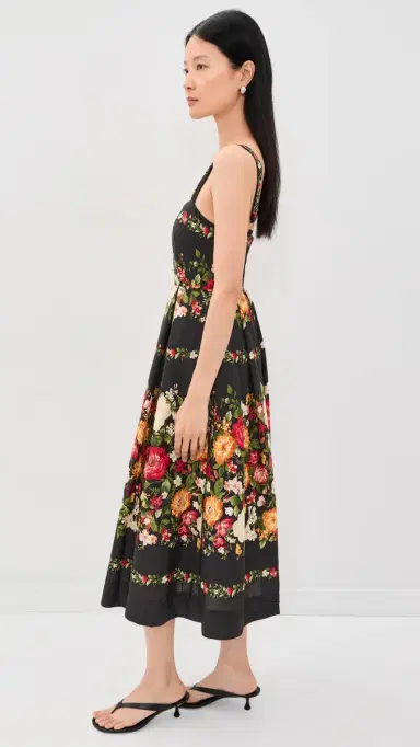 Moon River Floral Print Sweatheart Neck Midi Dress Black multi | Thumbnail 4 Moon River Floral Print Sweatheart Neck Midi Dress Black multi | Thumbnail 4
