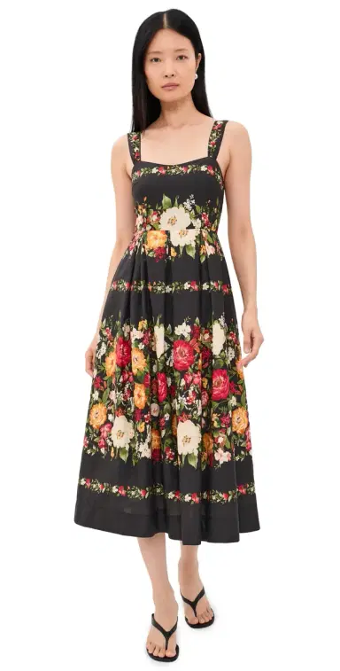 Moon River Floral Print Sweatheart Neck Midi Dress Black multi | Thumbnail 1 Moon River Floral Print Sweatheart Neck Midi Dress Black multi | Thumbnail 1