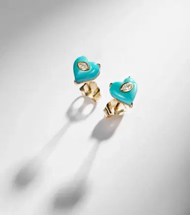 Sydney Evan 14kt gold stud earrings with diamonds and turquoises | Thumbnail 5 Sydney Evan 14kt gold stud earrings with diamonds and turquoises | Thumbnail 5