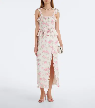 Alessandra Rich Bow-detail floral ruffled silk midi dress | Thumbnail 4