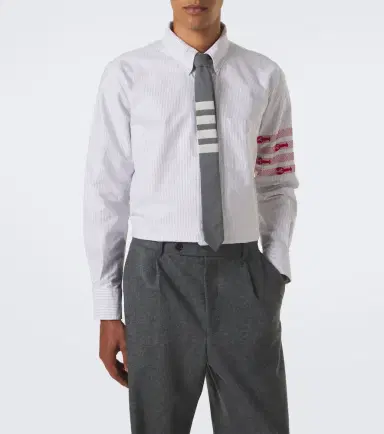 Thom Browne 4-Bar striped cotton Oxford shirt | Thumbnail 4