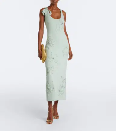 Oscar de la Renta Floral appliqué wool-blend midi dress | Thumbnail 2