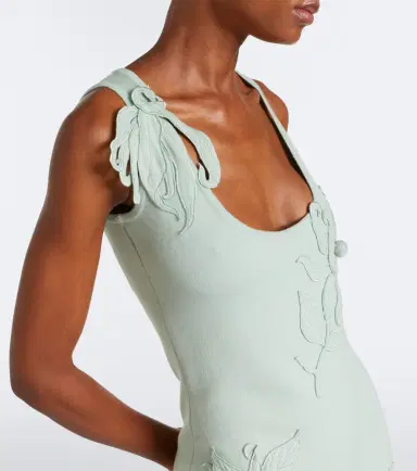Oscar de la Renta Floral appliqué wool-blend midi dress | Thumbnail 4