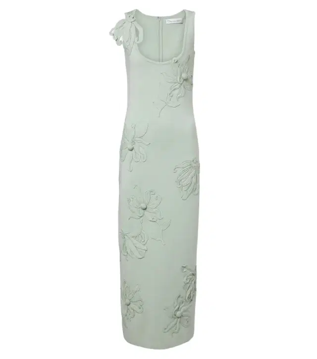 Oscar de la Renta Floral appliqué wool-blend midi dress