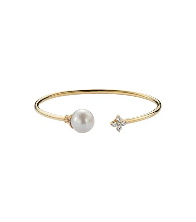 Bucherer Fine Jewellery Bloom 18kt gold cuff bracelet with pearl and diamonds