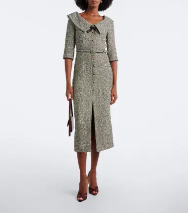 Alessandra Rich Belted cotton and wool-blend tweed midi dress | Thumbnail 5