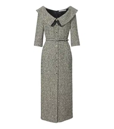Alessandra Rich Belted cotton and wool-blend tweed midi dress | Thumbnail 1