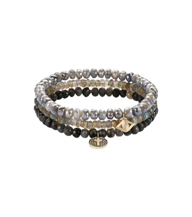 Sydney Evan Set of 3 14kt gold beaded bracelets with gemstones