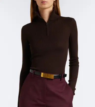 The Frankie Shop Sade ribbed-knit wool and silk half-zip sweater | Thumbnail 3