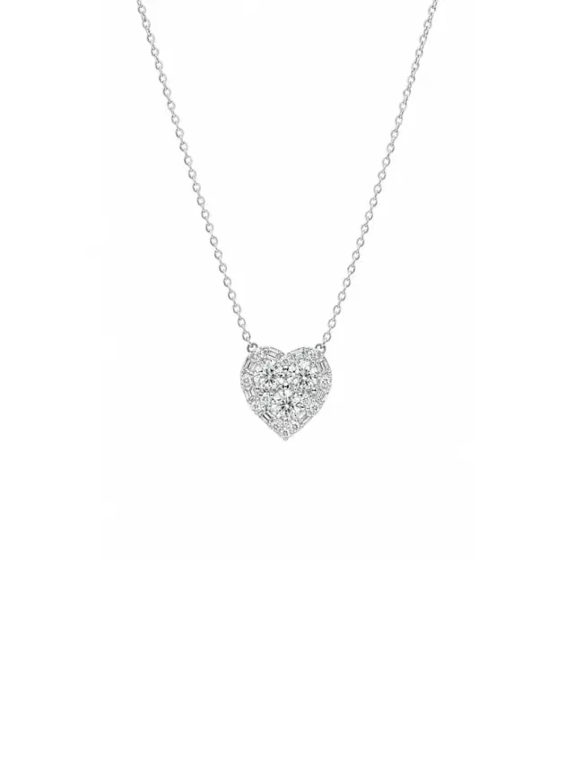Wish Fine Jewelry 0.597ct Diamond 18K Gold Heart Pendant Chain Necklace