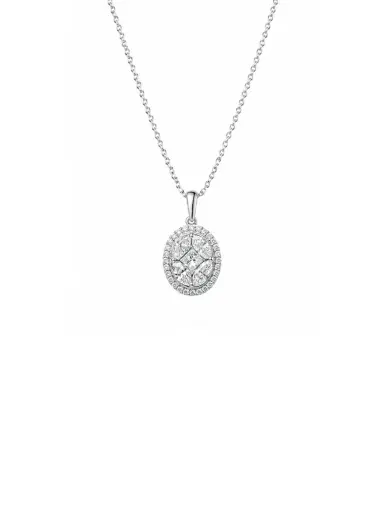 Wish Fine Jewelry 0.70ct Diamond 18K Gold Halo Illusion Solitaire Necklace | Thumbnail 1 Wish Fine Jewelry 0.70ct Diamond 18K Gold Halo Illusion Solitaire Necklace | Thumbnail 1