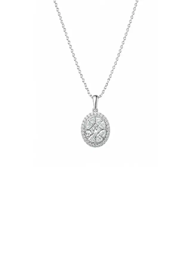 Wish Fine Jewelry 0.70ct Diamond 18K Gold Halo Illusion Solitaire Necklace