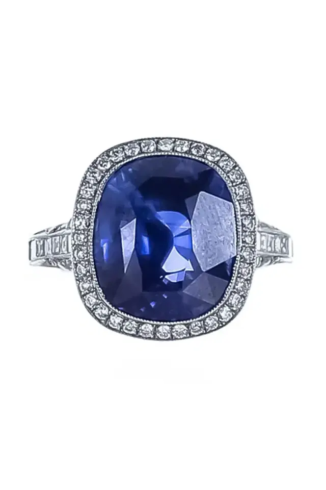 CICADA Blue Sapphire Diamond Halo Ring - Platinum