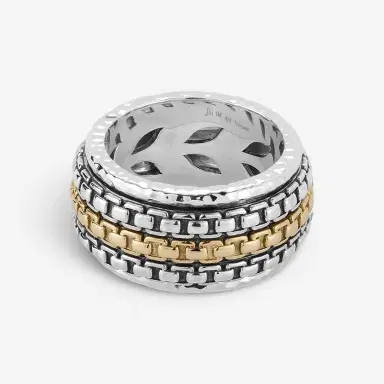 JAI JAI Sterling Silver & 14K Yellow Gold Artisan Textured Men's Ring JJH3056MRG - by The Solist | Thumbnail 2