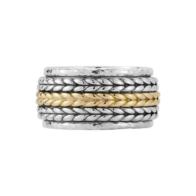 JAI JAI Sterling Silver & 14K Yellow Gold Artisan Textured Spinner Men's Ring JJH5026MRG - by The Solist