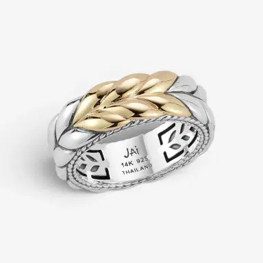 JAI JAI Sterling Silver & 14K Yellow Gold Basketweave Men's Band Ring JJH5020MRG - by The Solist | Thumbnail 2