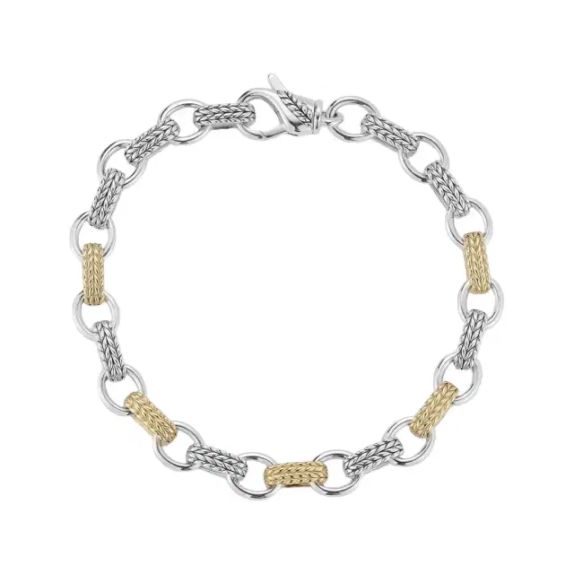 JAI JAI Sterling Silver & 14K Yellow Gold Textured Men's Link Bracelet JJH3040MBG - S by The Solist