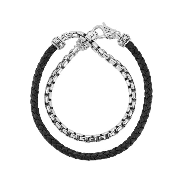 JAI JAI Sterling Silver & Black Leather Double Wrap Men's Bracelet JJH1046MB-BK - L by The Solist