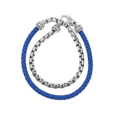 JAI JAI Sterling Silver & Blue Leather Double Wrap Men's Bracelet JJH1046MB-BL - L by The Solist | Thumbnail 1 JAI JAI Sterling Silver & Blue Leather Double Wrap Men's Bracelet JJH1046MB-BL - L by The Solist | Thumbnail 1