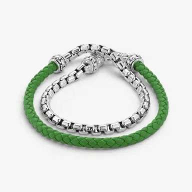 JAI JAI Sterling Silver & Green Leather Double Wrap Men's Bracelet JJH1046MB-GR - L by The Solist | Thumbnail 2 JAI JAI Sterling Silver & Green Leather Double Wrap Men's Bracelet JJH1046MB-GR - L by The Solist | Thumbnail 2