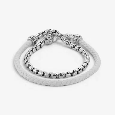 JAI JAI Sterling Silver & White Leather Double Wrap Men's Bracelet JJH1046MB-WH - L by The Solist | Thumbnail 2