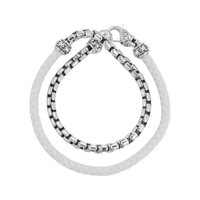 JAI JAI Sterling Silver & White Leather Double Wrap Men's Bracelet JJH1046MB-WH - L by The Solist