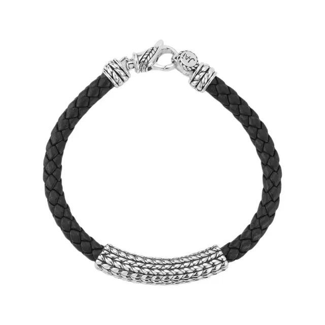 JAI JAI Sterling Silver Black Leather Textured Station Men's Bracelet JJH3045MB-BK - M by The Solist