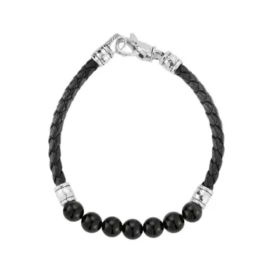 JAI JAI Sterling Silver Black Onyx Leather Bead Men's Bracelet JJH3046MB-BO - L by The Solist | Thumbnail 1 JAI JAI Sterling Silver Black Onyx Leather Bead Men's Bracelet JJH3046MB-BO - L by The Solist | Thumbnail 1