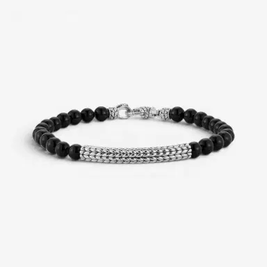 JAI JAI Sterling Silver Black Onyx Textured Station Bead Men's Bracelet JJH3048MB-BO - M by The Solist | Thumbnail 2 JAI JAI Sterling Silver Black Onyx Textured Station Bead Men's Bracelet JJH3048MB-BO - M by The Solist | Thumbnail 2