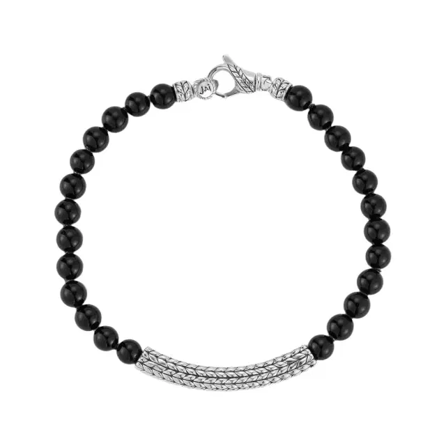JAI JAI Sterling Silver Black Onyx Textured Station Bead Men's Bracelet JJH3048MB-BO - M by The Solist