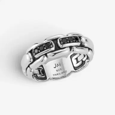 JAI JAI Sterling Silver Black Spinel Box Chain Men's Band Ring JJH1045MR-BS - by The Solist | Thumbnail 2
