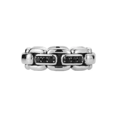 JAI JAI Sterling Silver Black Spinel Box Chain Men's Band Ring JJH1045MR-BS - by The Solist | Thumbnail 1