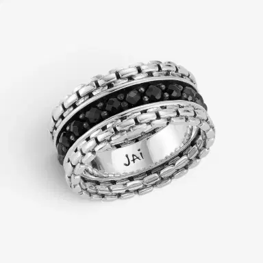 JAI JAI Sterling Silver Black Spinel Box Chain Men's Band Ring JJH3043MR-BS - by The Solist | Thumbnail 3 JAI JAI Sterling Silver Black Spinel Box Chain Men's Band Ring JJH3043MR-BS - by The Solist | Thumbnail 3