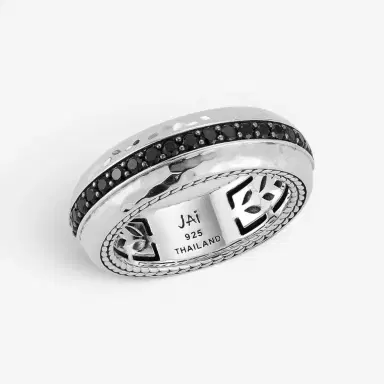 JAI JAI Sterling Silver Black Spinel Hammered Men's Band Ring JJH3053MR-BS - by The Solist | Thumbnail 2
